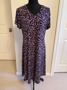 Chico's Purple Floral-Print V-Neck Midi Dress NWT